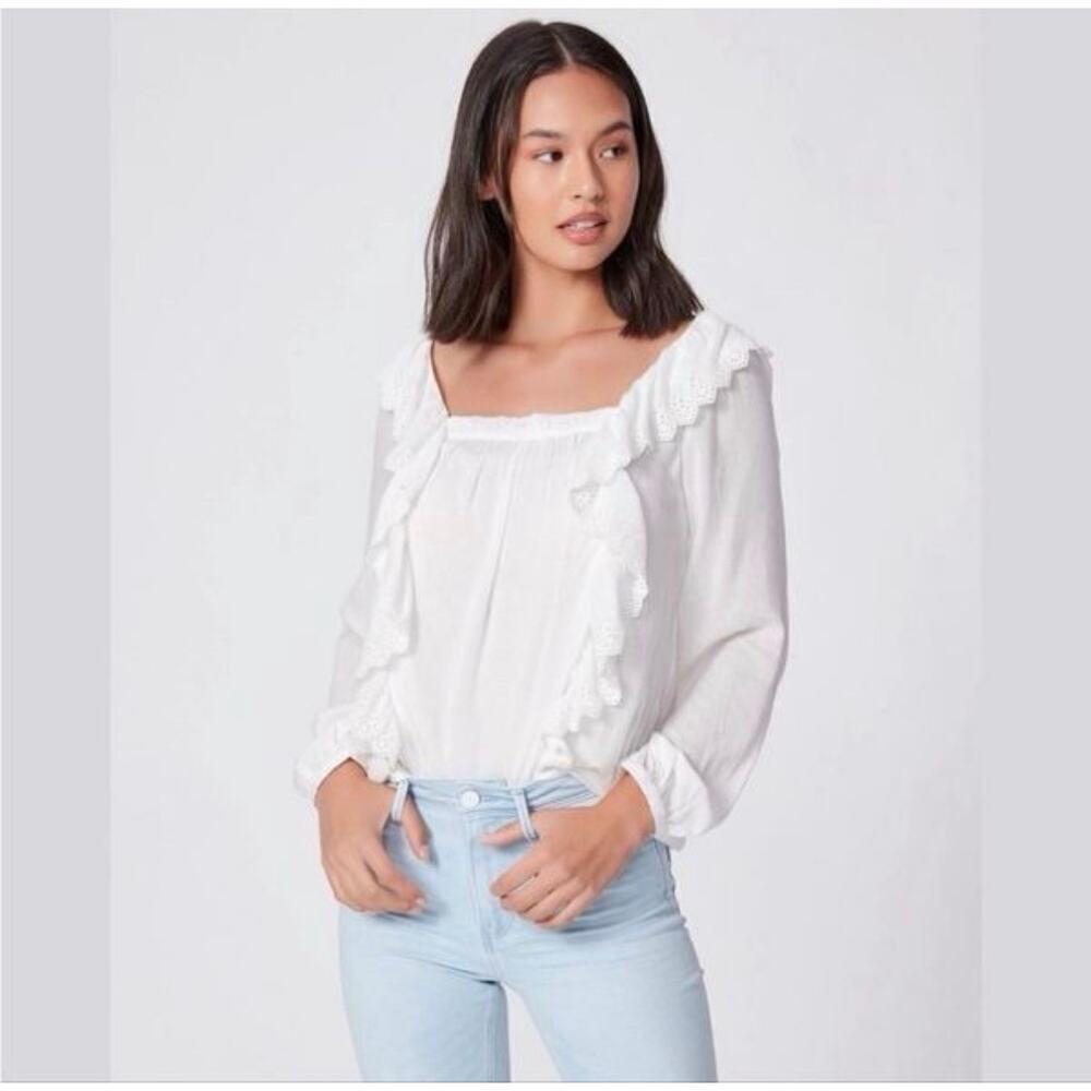 Paige Brylen Eyelet Ruffle Long Sleeve White Blouse Size Small